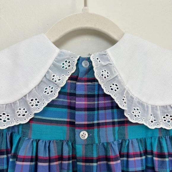 Vintage Kids Classics Girls Plaid Embroidered Collar Prairie Cottagecore Dress 6 - Picture 9 of 12